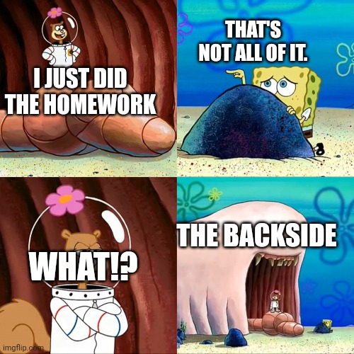 The Backside | THAT'S NOT ALL OF IT. I JUST DID THE HOMEWORK; THE BACKSIDE; WHAT!? | image tagged in sandy alaskan bull worm | made w/ Imgflip meme maker