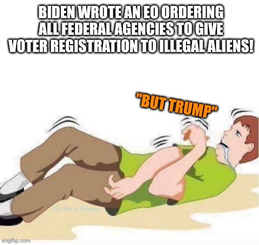 Tds | BIDEN WROTE AN EO ORDERING ALL FEDERAL AGENCIES TO GIVE VOTER REGISTRATION TO ILLEGAL ALIENS! "BUT TRUMP" | image tagged in tds,funny memes | made w/ Imgflip meme maker