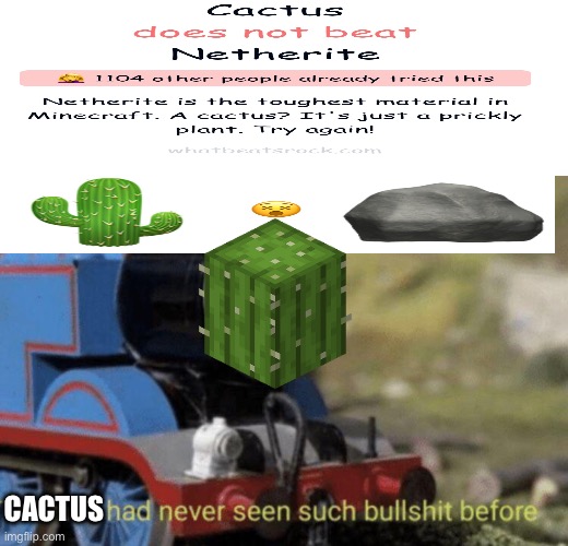 whatbeatsrock.com | CACTUS | image tagged in thomas had never seen such bullshit before | made w/ Imgflip meme maker