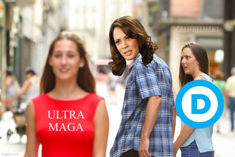 Because Trump Policies Work! | @CALJFREEMAN1; ULTRA
MAGA | image tagged in distracted boyfriend,maga,donald trump,presidential race,kamala harris,democrats | made w/ Imgflip meme maker