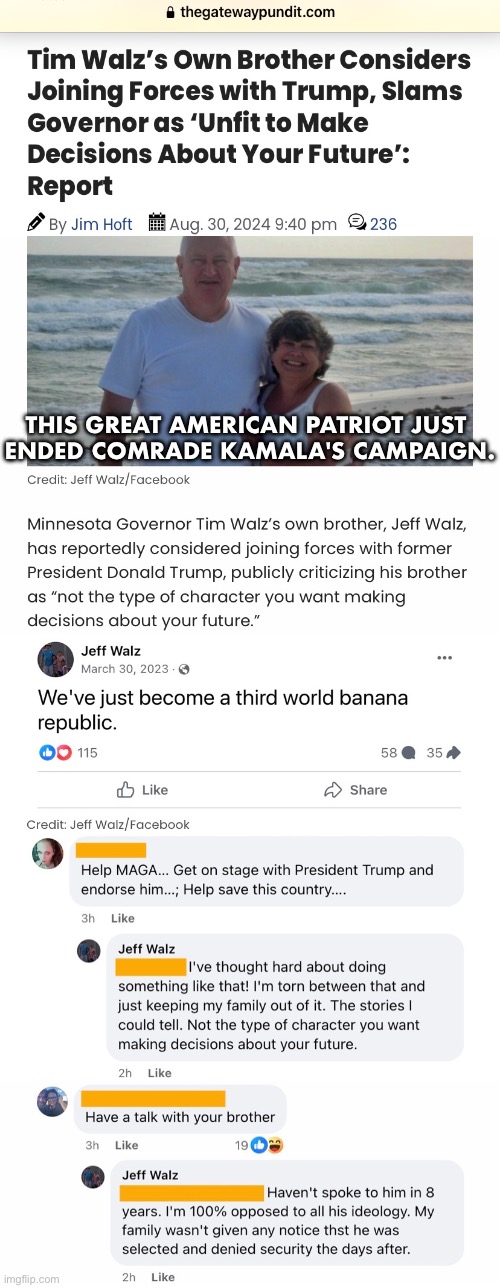 Jeff Walz – thank you! You are an American hero! | THIS GREAT AMERICAN PATRIOT JUST 
ENDED COMRADE KAMALA'S CAMPAIGN. | image tagged in kamala harris,democrat party,communists,marxism,exposed,presidential election | made w/ Imgflip meme maker