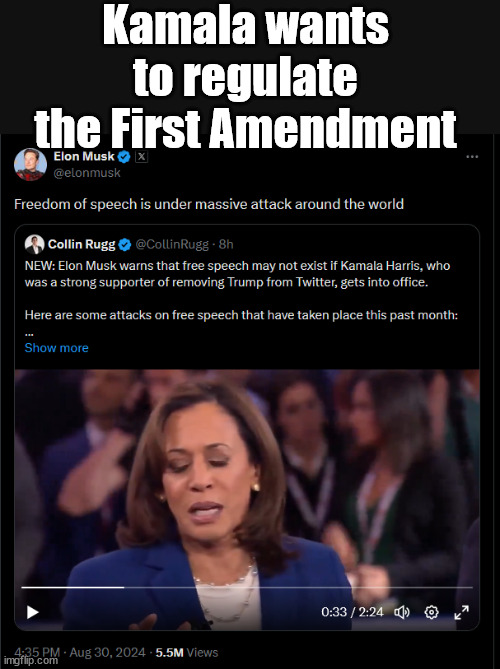 Kamala wants to regulate the First Amendment | Kamala wants to regulate the First Amendment | image tagged in free speech,is under attack | made w/ Imgflip meme maker