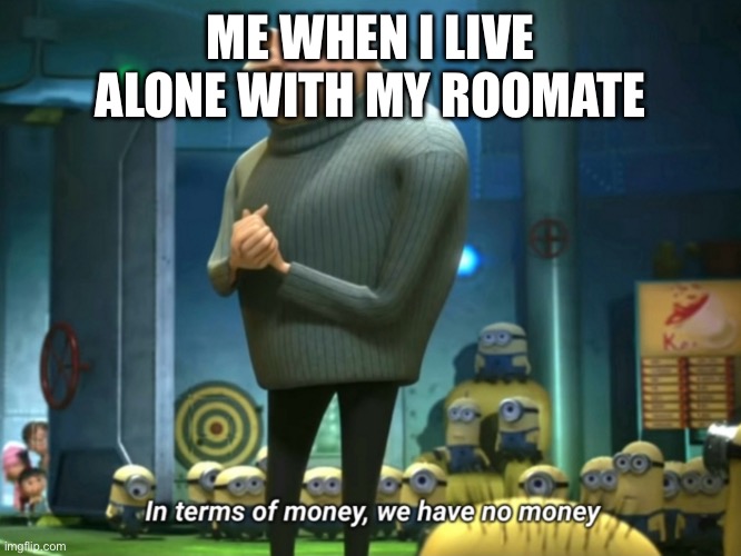 In terms of money, we have no money | ME WHEN I LIVE ALONE WITH MY ROOMATE | image tagged in in terms of money we have no money | made w/ Imgflip meme maker