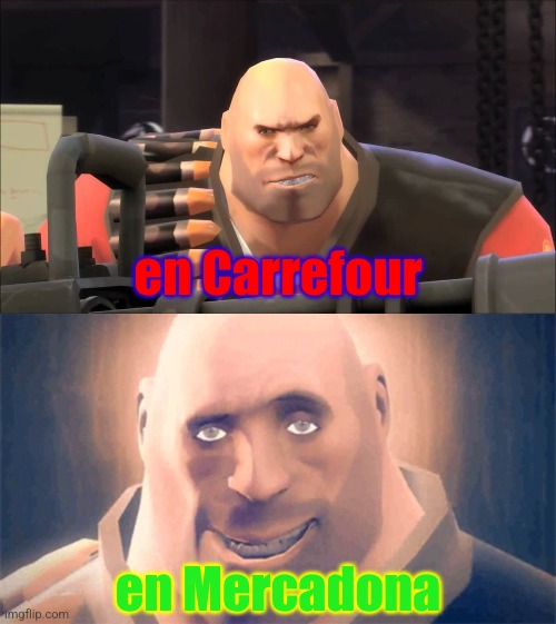 ligar en mercadona be like | en Carrefour; en Mercadona | image tagged in hoovy pootis mann,awesome heavy,tf2 heavy,carrefour,mercadona,spain | made w/ Imgflip meme maker