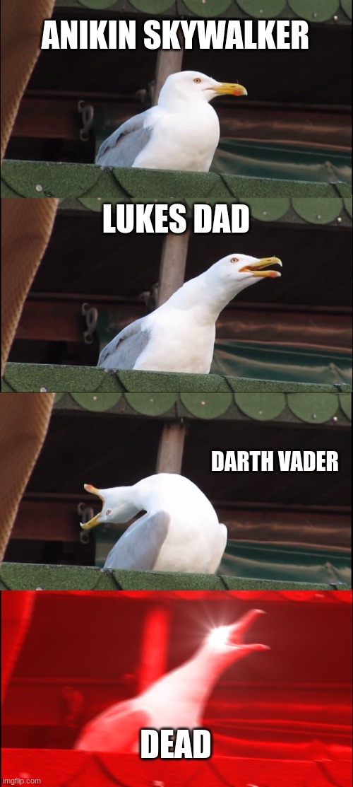 Inhaling Seagull | ANIKIN SKYWALKER; LUKES DAD; DARTH VADER; DEAD | image tagged in memes,inhaling seagull | made w/ Imgflip meme maker