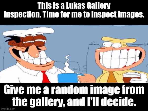 Gallery Inspector, at Your Disposal | This is a Lukas Gallery Inspection. Time for me to inspect images. Give me a random image from the gallery, and I'll decide. | made w/ Imgflip meme maker