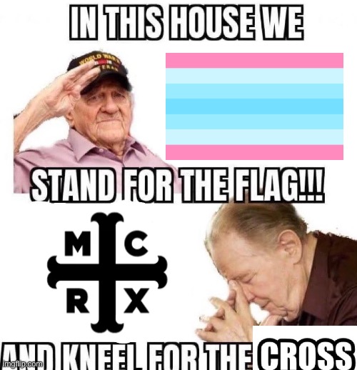 do my fellow transmascs agree with this? | image tagged in in this house we stand for the flag and kneel for the cross | made w/ Imgflip meme maker