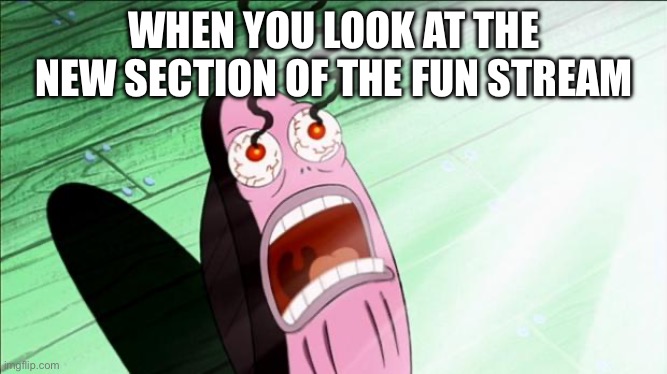 Fun | WHEN YOU LOOK AT THE NEW SECTION OF THE FUN STREAM | image tagged in spongebob my eyes | made w/ Imgflip meme maker