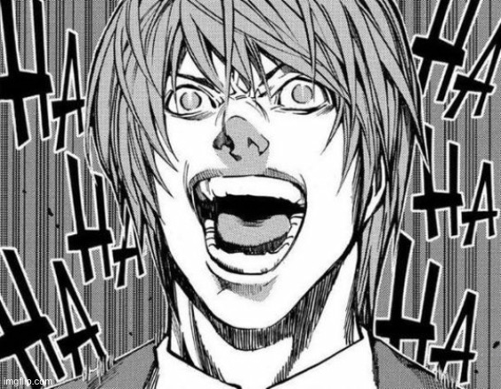 Death Note Light Yagami laugh B/W | image tagged in death note light yagami laugh b/w | made w/ Imgflip meme maker