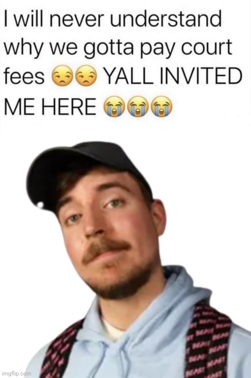 Court costs rip off | image tagged in mr beast,court | made w/ Imgflip meme maker