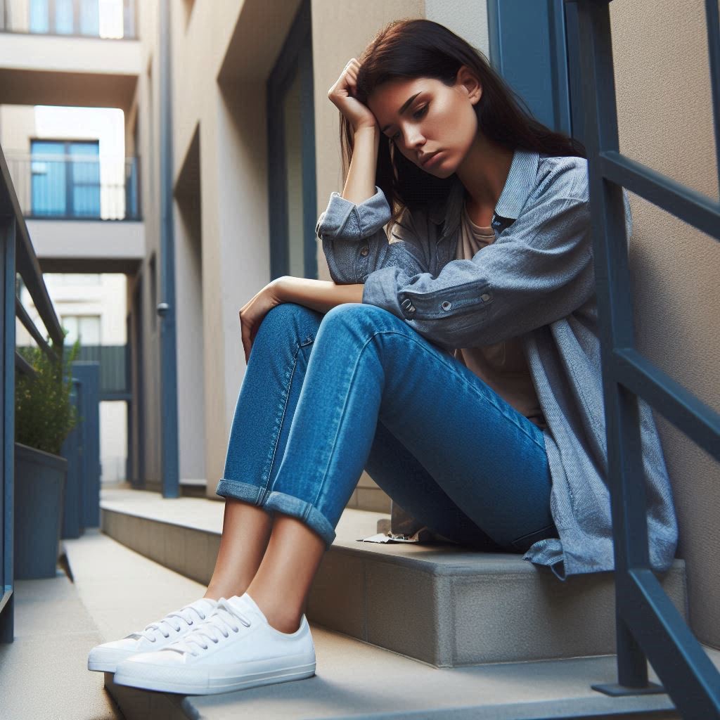 Dejected woman sitting outside Blank Meme Template