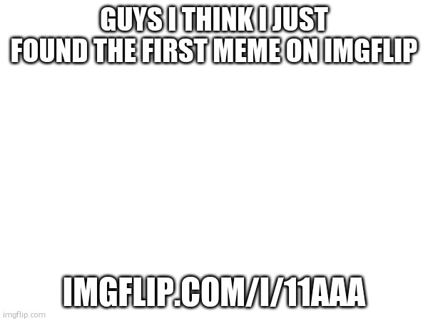 link in comments | GUYS I THINK I JUST FOUND THE FIRST MEME ON IMGFLIP; IMGFLIP.COM/I/11AAA | image tagged in imgflip | made w/ Imgflip meme maker