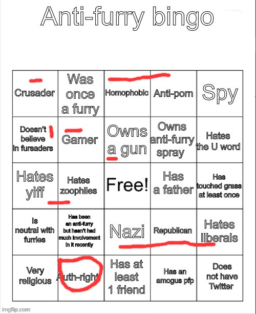 how i see most anti furries | image tagged in anti-furry bingo | made w/ Imgflip meme maker