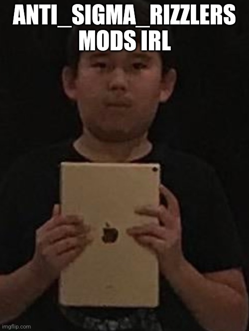 Kid with ipad | ANTI_SIGMA_RIZZLERS MODS IRL | image tagged in kid with ipad | made w/ Imgflip meme maker