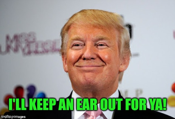 Donald trump approves | I'LL KEEP AN EAR OUT FOR YA! | image tagged in donald trump approves | made w/ Imgflip meme maker