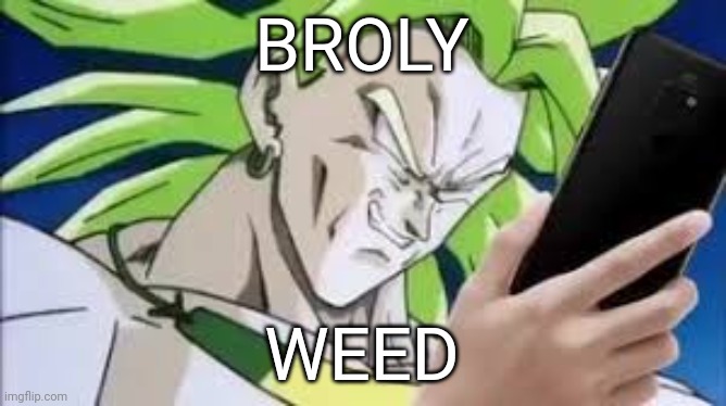 broly looking at his phone | BROLY WEED | image tagged in broly looking at his phone | made w/ Imgflip meme maker