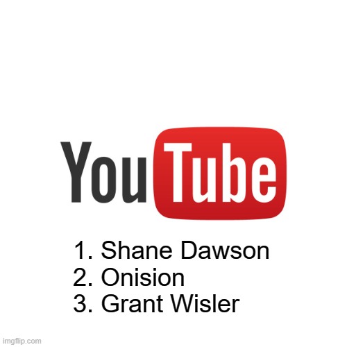 Welcome to Youtube | 1. Shane Dawson
2. Onision
3. Grant Wisler | image tagged in welcome to youtube | made w/ Imgflip meme maker