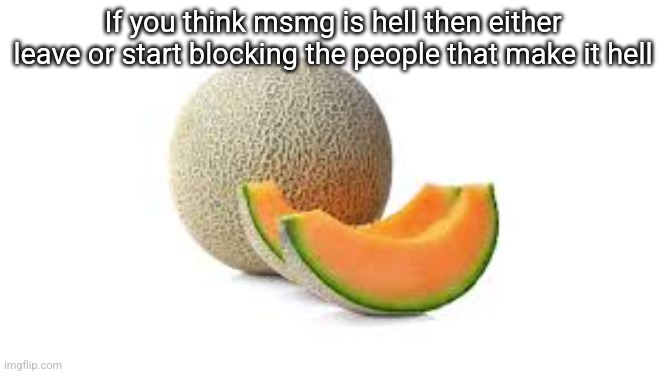 Yahiamice Cantaloupe | If you think msmg is hell then either leave or start blocking the people that make it hell | image tagged in yahiamice cantaloupe | made w/ Imgflip meme maker