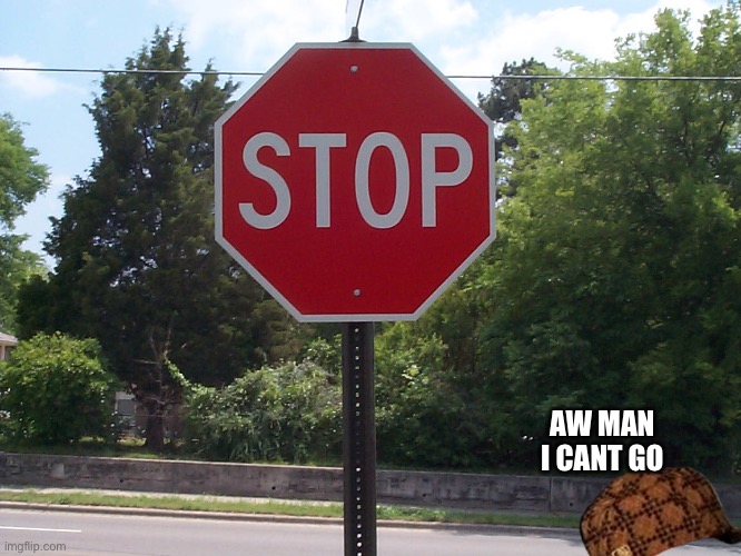 Stop sign | AW MAN I CANT GO | image tagged in stop sign | made w/ Imgflip meme maker