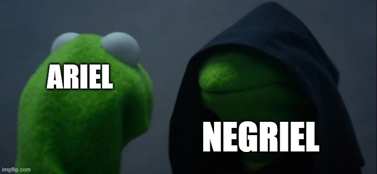 ariel y negriel | ARIEL; NEGRIEL | image tagged in memes,evil kermit | made w/ Imgflip meme maker