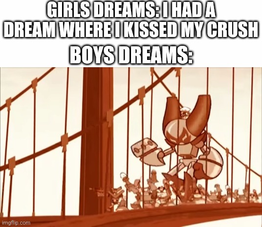 white background | GIRLS DREAMS: I HAD A DREAM WHERE I KISSED MY CRUSH; BOYS DREAMS: | image tagged in white background,boys vs girls,girls vs boys | made w/ Imgflip meme maker
