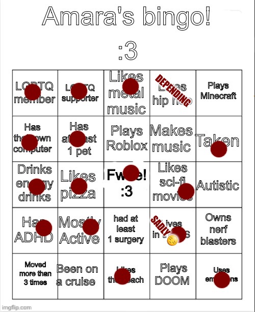 Redo | DEPENDING; SADLY 😔 | image tagged in amara's bingo | made w/ Imgflip meme maker