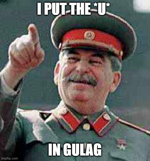 Stalin says | I PUT THE *U* IN GULAG | image tagged in stalin says | made w/ Imgflip meme maker