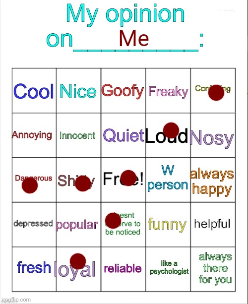 My opinion on ___ bingo by owu | Me | image tagged in my opinion on ___ bingo by owu | made w/ Imgflip meme maker