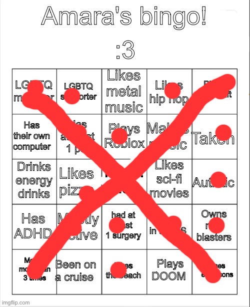 Amara's bingo | image tagged in amara's bingo | made w/ Imgflip meme maker