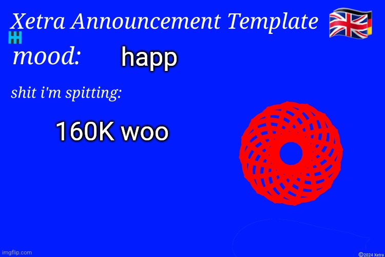 Xetra Announcement Template 4 | happ; 160K woo | image tagged in xetra announcement template 4 | made w/ Imgflip meme maker