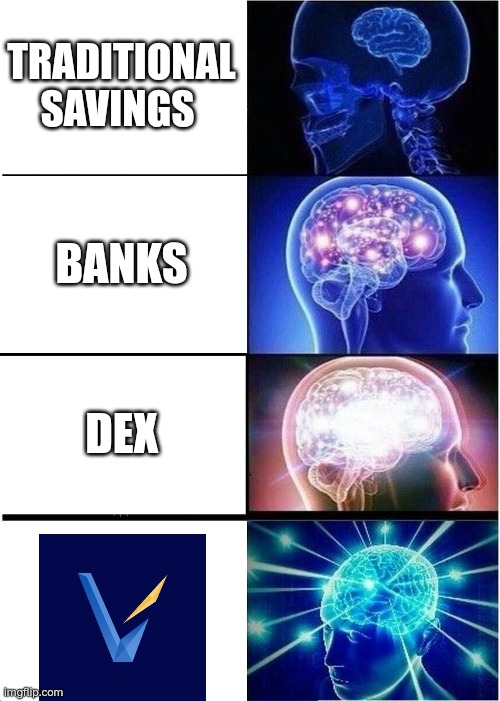 Expanding Brain Meme | TRADITIONAL SAVINGS; BANKS; DEX | image tagged in memes,expanding brain | made w/ Imgflip meme maker