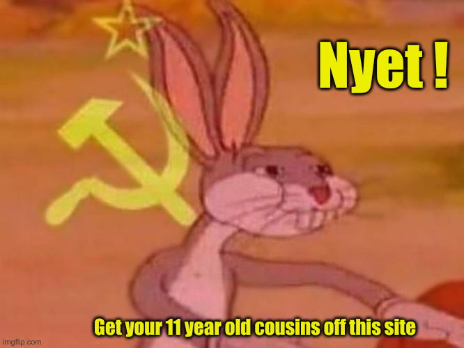 bugs bunny comunista | Nyet ! Get your 11 year old cousins off this site | image tagged in bugs bunny comunista | made w/ Imgflip meme maker