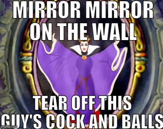 mirror mirror on the wall tear off this guy's cock and balls | image tagged in mirror mirror on the wall tear off this guy's cock and balls | made w/ Imgflip meme maker