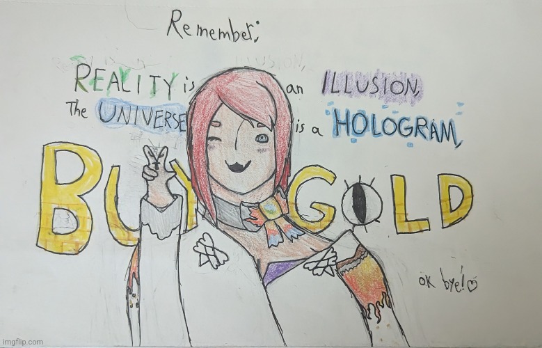 The coloring in the "buy gold" is sloppy, but that's on me for decided to color that in the middle of the night. | image tagged in bill cipher,even if you're bad at art,you can still try,that'll improve your skills,don't waste your life saying,you cant draw | made w/ Imgflip meme maker