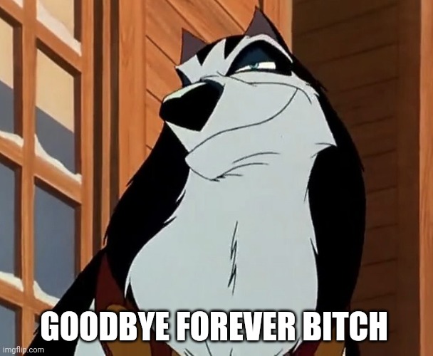 Good Bye Forever Bitch | GOODBYE FOREVER BITCH | image tagged in steele,balto | made w/ Imgflip meme maker