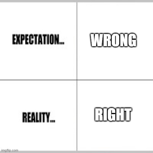 Expectation vs Reality | WRONG RIGHT | image tagged in expectation vs reality | made w/ Imgflip meme maker