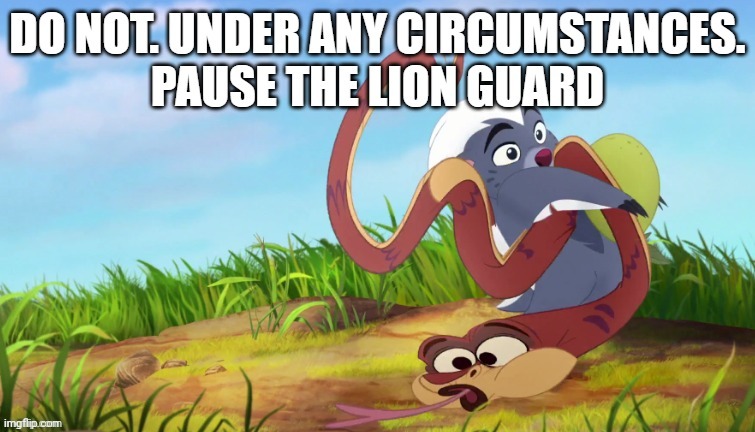 Don't pause Disney shows | image tagged in the lion guard,tlg,bunga,the lion king | made w/ Imgflip meme maker