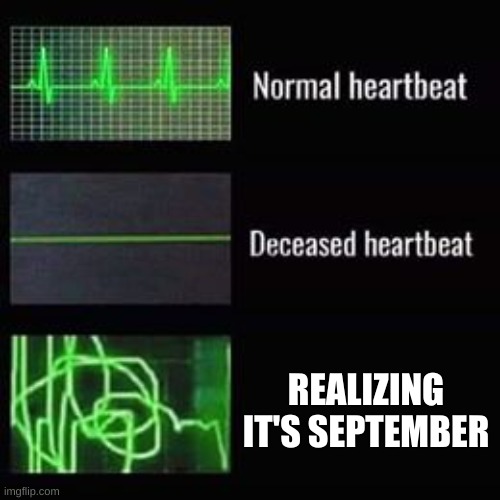 heartbeat rate | REALIZING IT'S SEPTEMBER | image tagged in heartbeat rate,memes | made w/ Imgflip meme maker