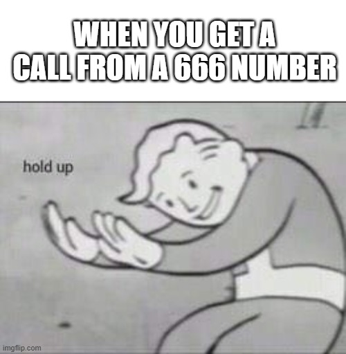 ummm..... should I be concerned | WHEN YOU GET A CALL FROM A 666 NUMBER | image tagged in fallout hold up | made w/ Imgflip meme maker