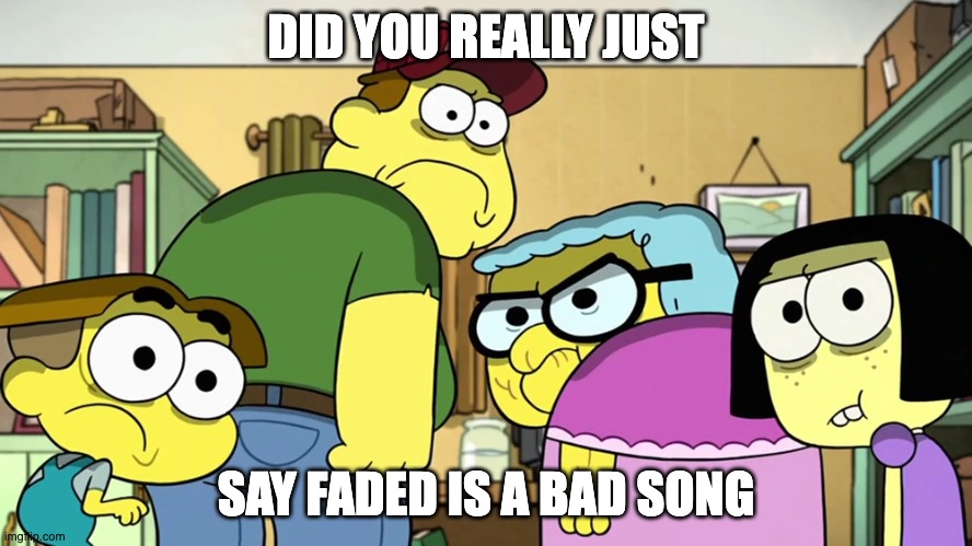 Blank Stare | DID YOU REALLY JUST; SAY FADED IS A BAD SONG | image tagged in blank stare | made w/ Imgflip meme maker