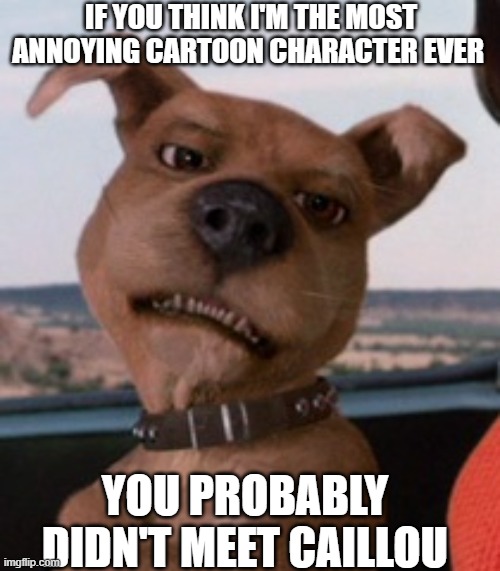 #justiceforscrappydoo | IF YOU THINK I'M THE MOST ANNOYING CARTOON CHARACTER EVER; YOU PROBABLY DIDN'T MEET CAILLOU | image tagged in scrappy doo,scooby doo,hanna barbera,warner bros,caillou,annoying | made w/ Imgflip meme maker