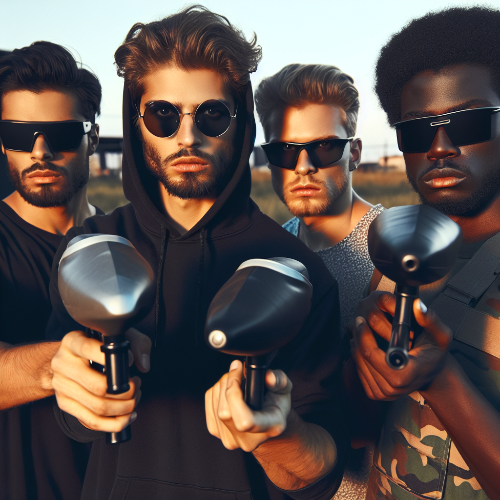 Four guys wearing sunglasses aiming weapons in the same directio Blank Meme Template