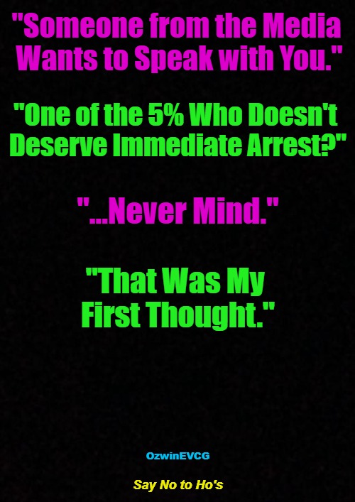 Say No to Ho's [Roast 'em 'til we can arrest 'em] (-Oh do you identify as a journalist?-) | "Someone from the Media 

Wants to Speak with You."; "One of the 5% Who Doesn't 

Deserve Immediate Arrest?"; "...Never Mind."; "That Was My 

First Thought."; OzwinEVCG; Say No to Ho's | image tagged in falling,professional standards,msm lies,sounds like communist propaganda,no thanks,journalists are prostitutes | made w/ Imgflip meme maker