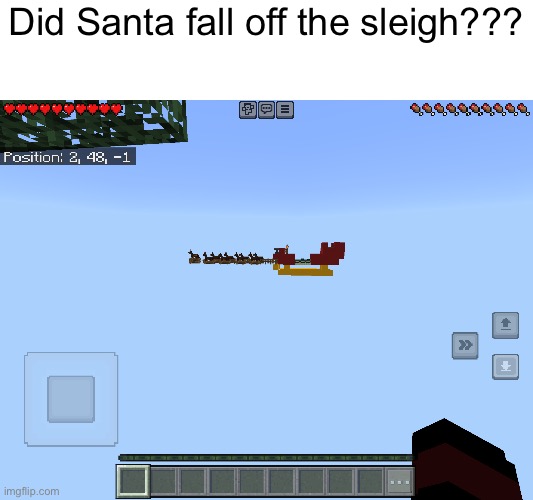 I knew this would happen someday. | Did Santa fall off the sleigh??? | image tagged in memes,santa,minecraft | made w/ Imgflip meme maker