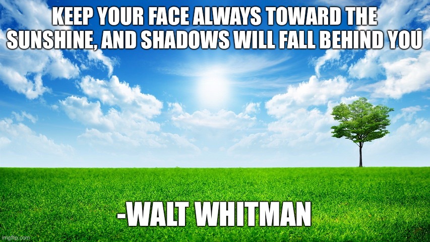 KEEP YOUR FACE ALWAYS TOWARD THE SUNSHINE, AND SHADOWS WILL FALL BEHIND YOU; -WALT WHITMAN | image tagged in memes,motivational | made w/ Imgflip meme maker