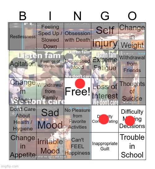 depression bingo 1 | image tagged in depression bingo 1 | made w/ Imgflip meme maker