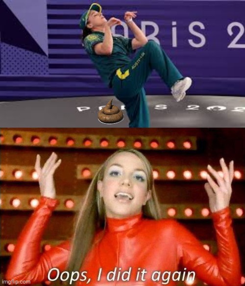 Look what I did to Raygun | image tagged in raygun australian breakdancer,oops i did it again,funny,olympics,poop | made w/ Imgflip meme maker