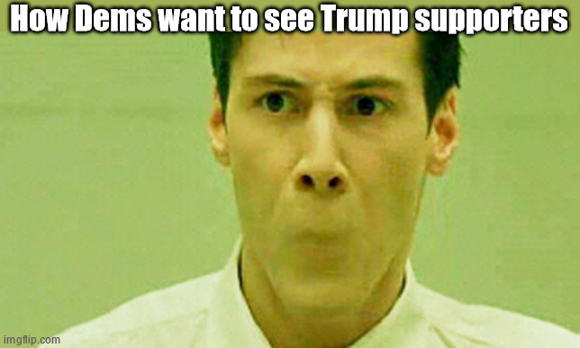 No Mouth Neo | How Dems want to see Trump supporters | image tagged in no mouth neo | made w/ Imgflip meme maker