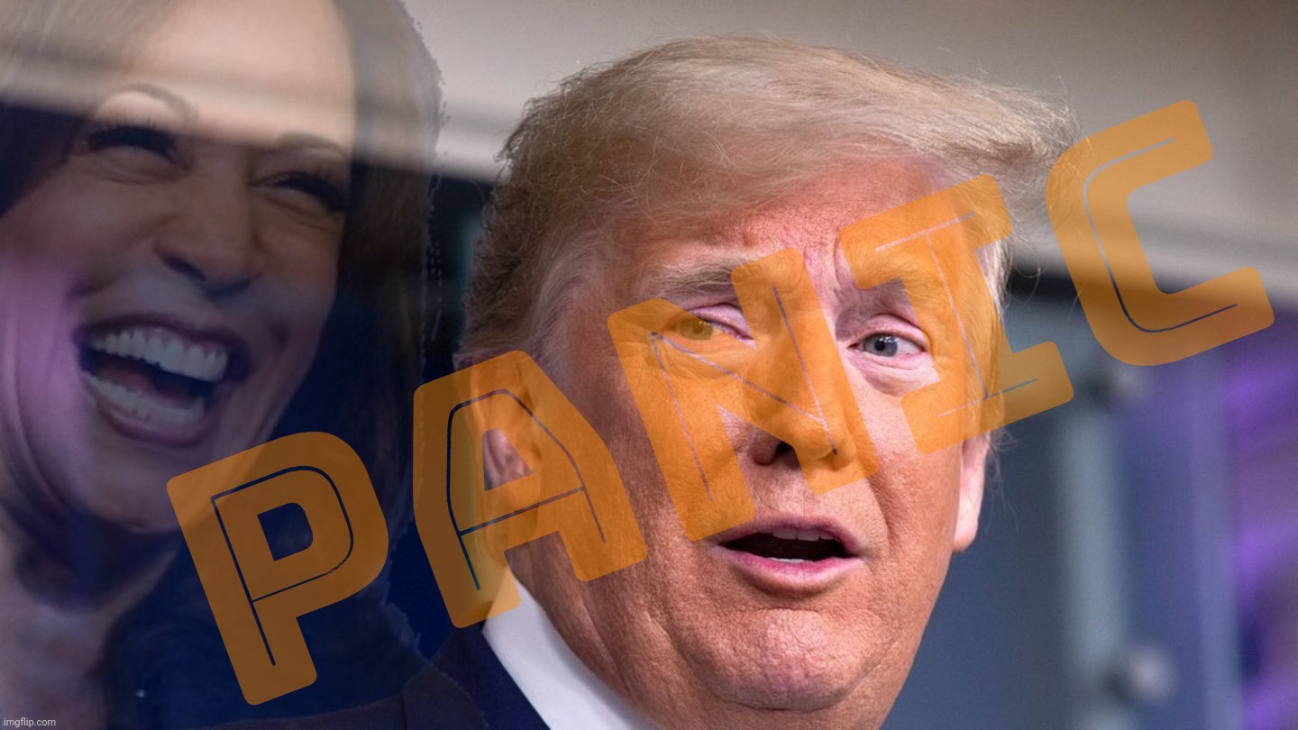 Kamala laughed in.....   Trump's heeeee-ead todaaaaaaaaaaay | PANIC | image tagged in trump worried as the walls close in,kamala harris,trump,trump panic,kamala laughs,trump cries | made w/ Imgflip meme maker