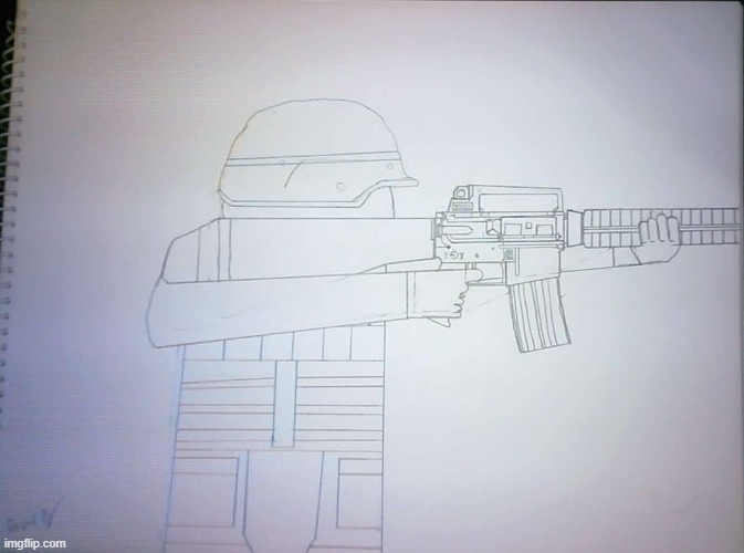 a Soldier Firing his Colt M16A3 Assault Rifle(2nd/Detailed-Rifle ver.) | image tagged in soldier,drawing,m16,rifle,sketch | made w/ Imgflip meme maker